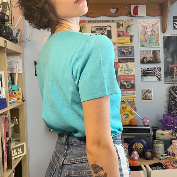 80s Carducci neon blue belt buckle shirt - Picture 5 of 13